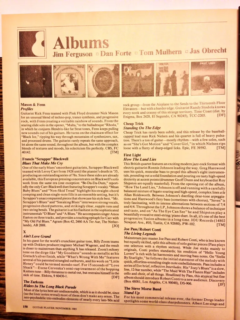 November 1985 Guitar Player Magazine - The Living Legends Review